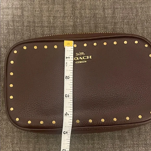 Coach Maple(dark brown) Sadie Pebbled Leather Crossbody with Gold Rivets - Picture 13 of 16